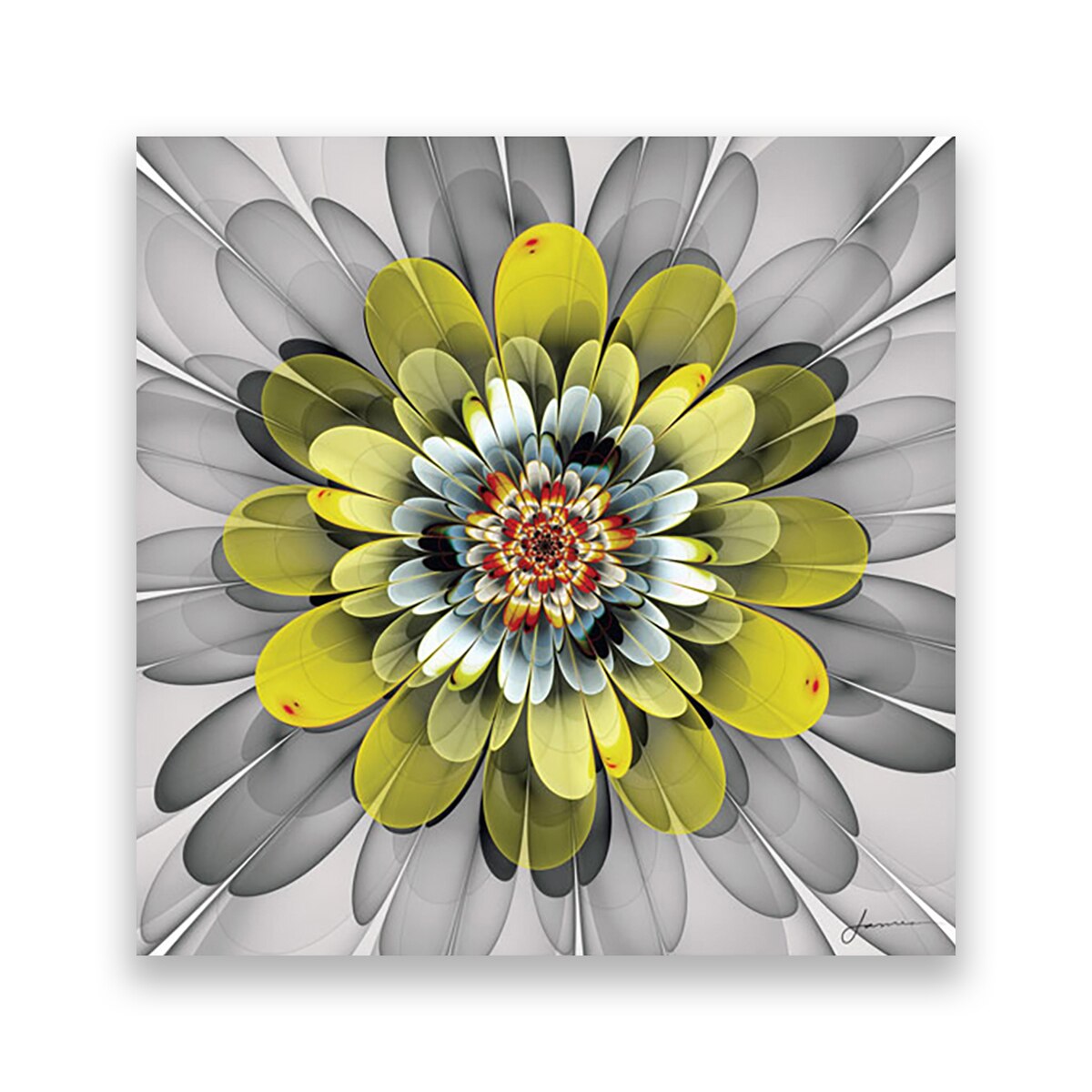 Tablou Canvas - Floare, Gri-Galben, 100 x 100 cm