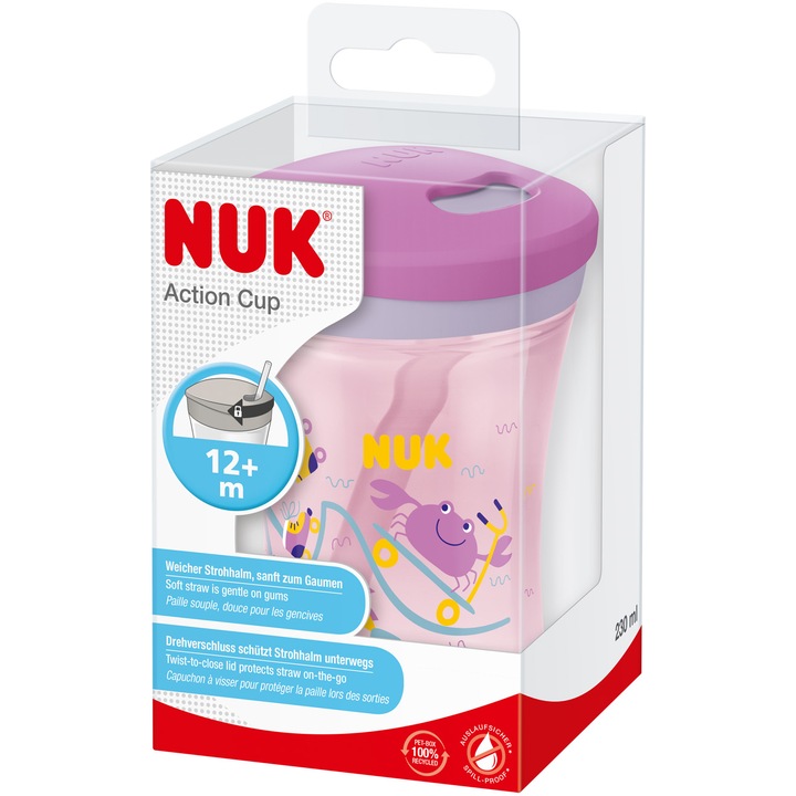 Чаша Nuk Evolution Action, Момичета, 12+ месеца, 230 мл, Лилав
