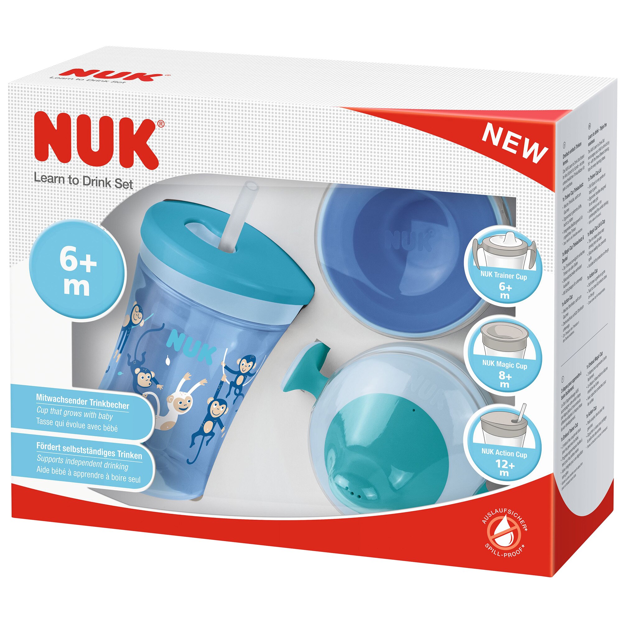 Cana 3in1 Nuk cu capace Trainer, Action si Magic, 230 ml, Albastru