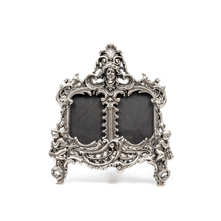 Rama Foto Dubla , Model Baroc , Alama , Culoare Argintiu , H-18 cm BA-003