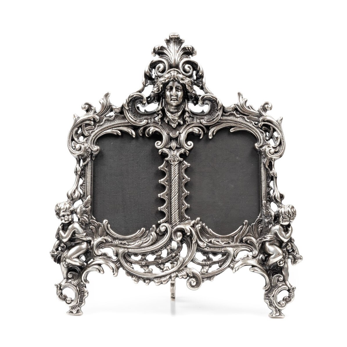 Rama Foto Dubla , Model Baroc , Alama , Culoare Argintiu , H-35 cm BA-004