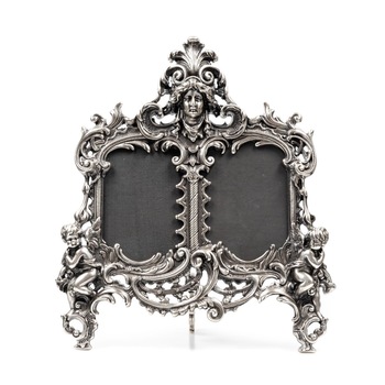 Rama Foto Dubla , Model Baroc , Alama , Culoare Argintiu , H-35 cm BA-004 Rama Foto Dubla , Model Baroc , Alama , Culoare Argintiu , H-35 cm BA-004