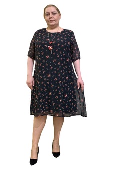 Rochie de zi, din voal, cu imprimeu floral, D&J Exclusive, Negru Rochie de zi, din voal, cu imprimeu floral, D&J Exclusive, Negru