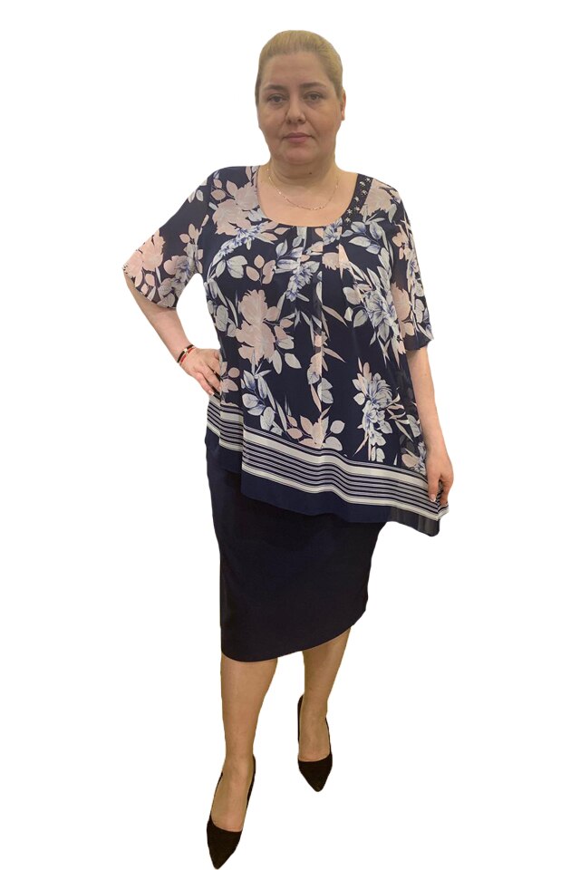 Rochie rafinata Flora,imprimeu floral exotic,D&J Exclusive, Bleumarin