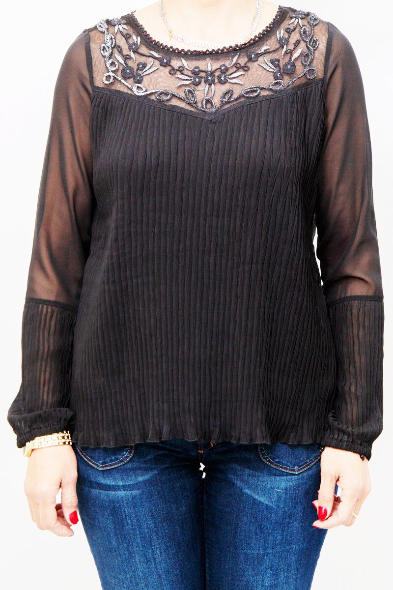 Bluza cu pliuri Sisters Point, Negru