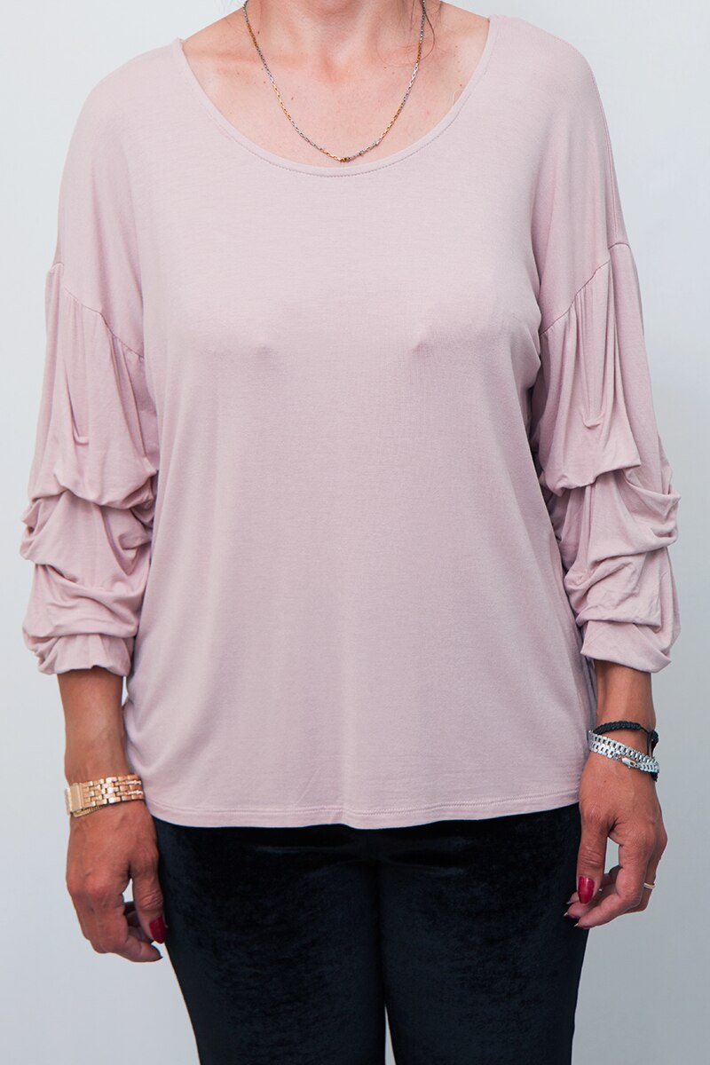 Bluza cu maneci in falduri Sisters, Roz, XL