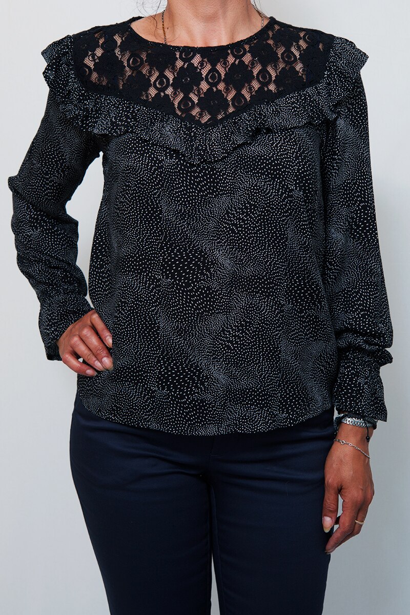 Bluza cu volanas Sisters Point, Negru