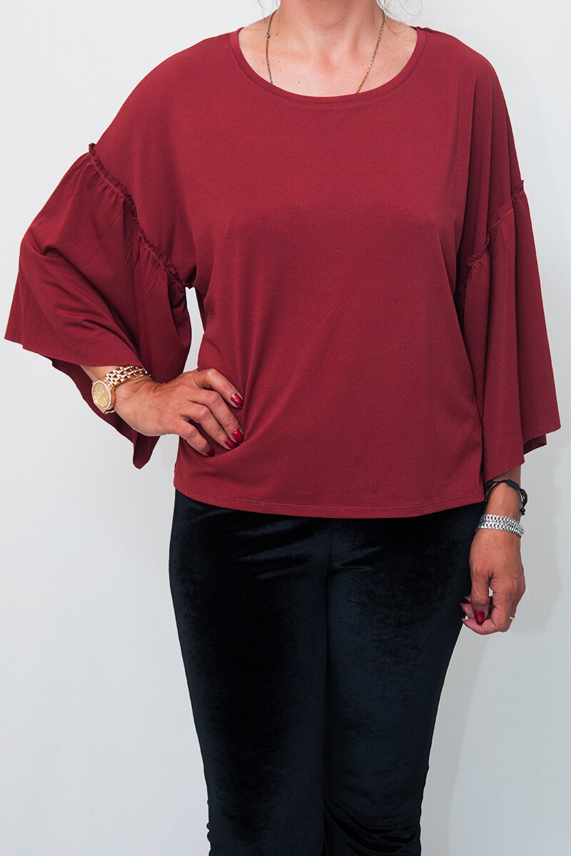 Bluza cu maneci evazate Kiabi, Maro