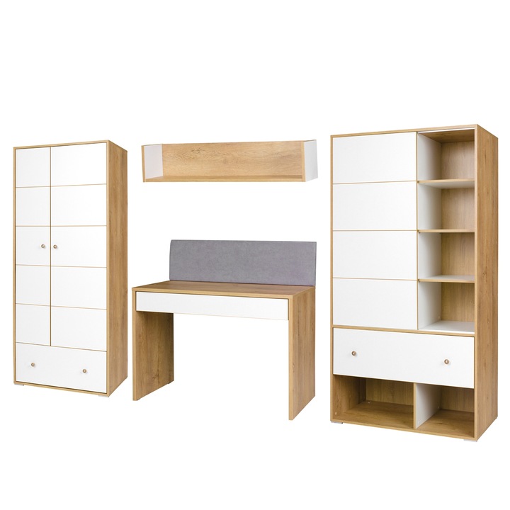 Set Biblioteca Genarom MIX 1, Stejar Lefkas / Alb