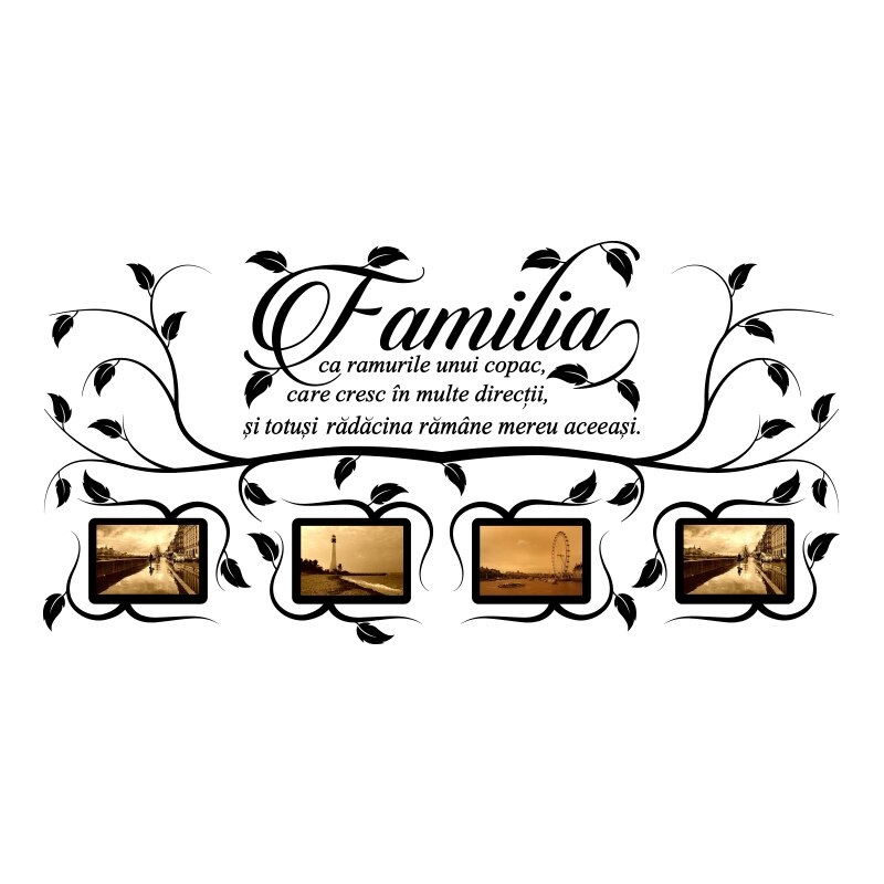 Sticker Decorativ - SMAER - Familia cu rame foto - 120cmx 60cm - Negru