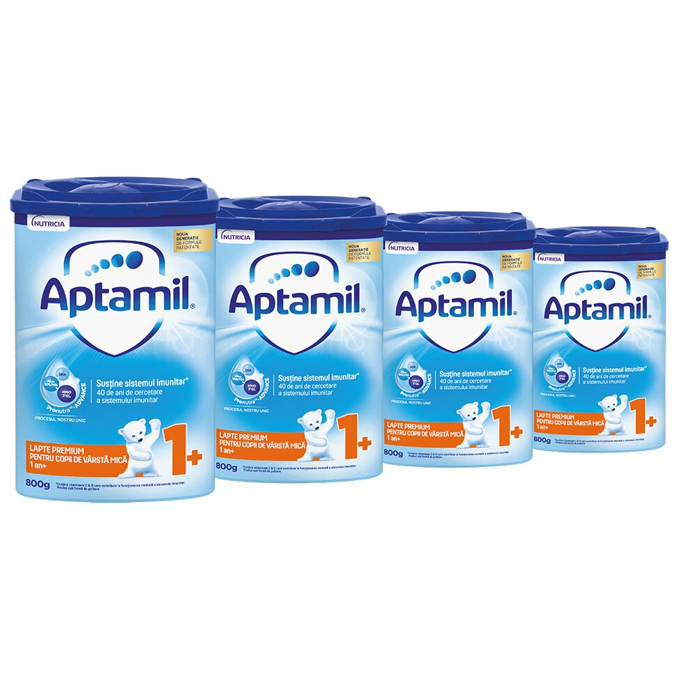 Pachet 4 x Lapte praf Aptamil Junior 1+, 800 g, 12-24 luni