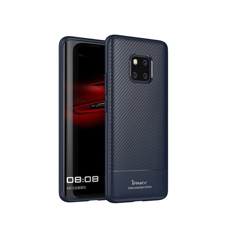 Husa Spate Premium Ipaky Slim Carbon Huawei Mate 20 Pro Albastru , silicon