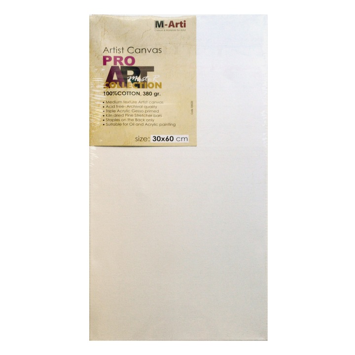 Грундирано платно Pro Art M-Arti, 30 х 60 см, с чамова подрамка