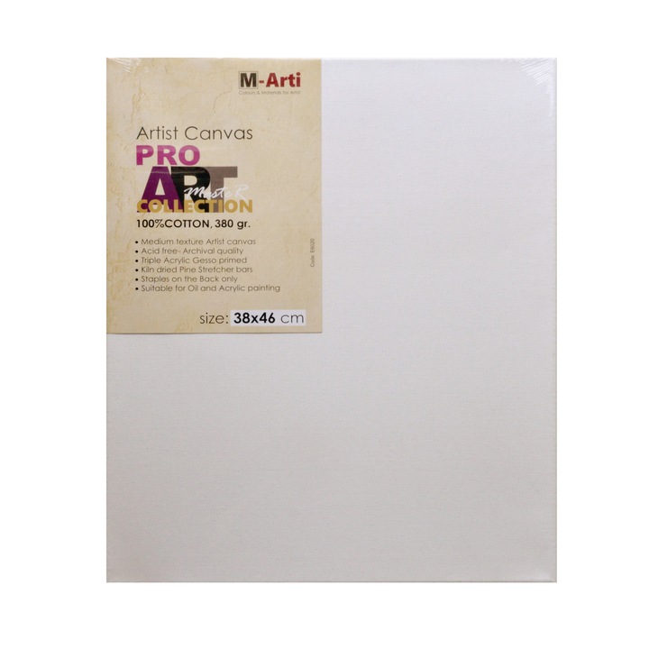 Грундирано платно Pro Art M-Arti, 38 х 46 см, с чамова подрамка