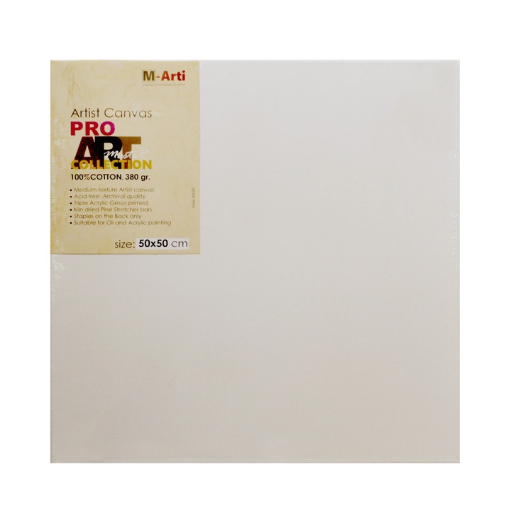 Грундирано платно Pro Art M-Arti, 50 х 50 см, с чамова подрамка
