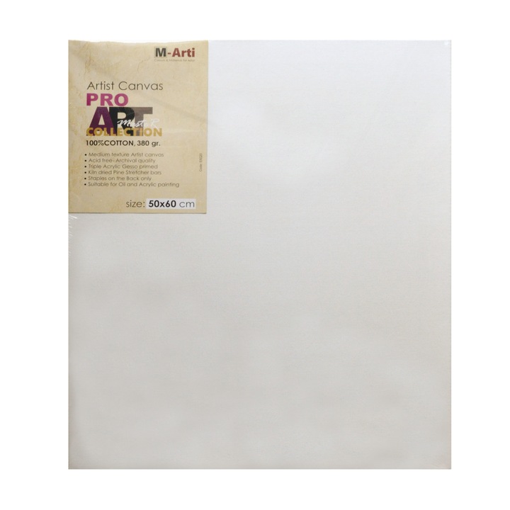 Грундирано платно Pro Art M-Arti, 50 х 60 см, с чамова подрамка