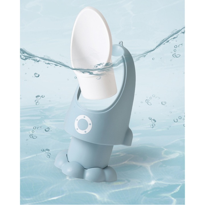 Pisoar pentru baieti Little Mom Rocket Navy cu inaltime reglabila, vas colector detasabil, dimensiune 27,5 x 15 x 49 cm