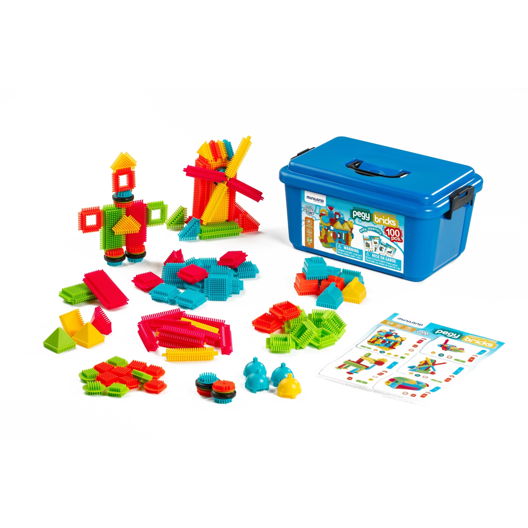 Joc de constructie Pegy Bricks, 100 de piese, Miniland