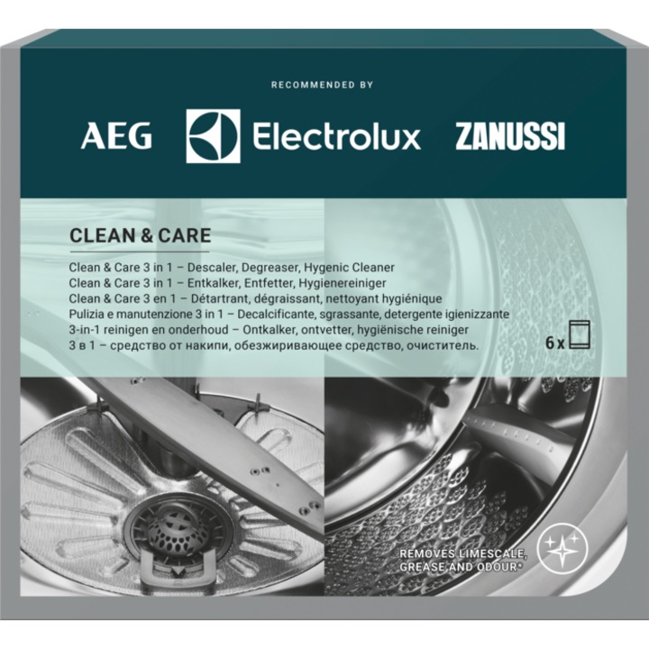 Разтвор 3in1 Clean and Care Electrolux M3GCP400 за перални и съдомиялни, 6 x 50 гр