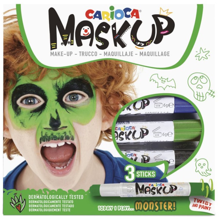 Set Pictura pe fata Halloween Mask-Up Carioca Monster, 3 buc/set
