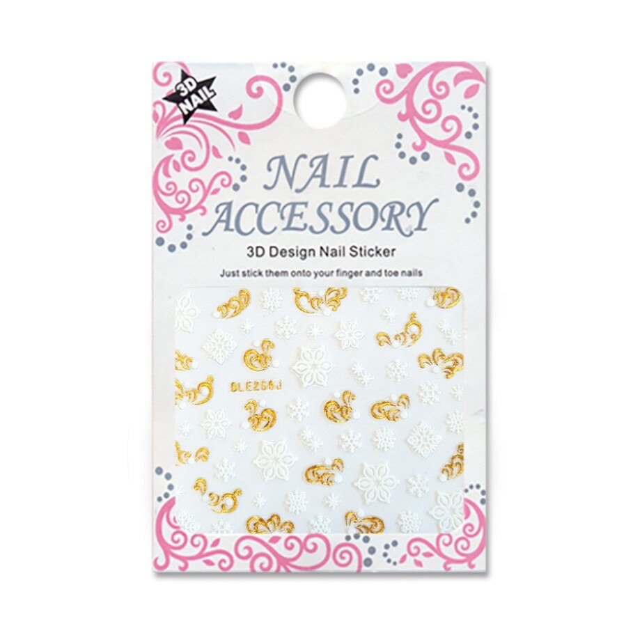 Decoratiuni cu efect acrilic 3D, MoonbasaNails, BLE256J-G, Fulgi de zapada, Alb/Auriu