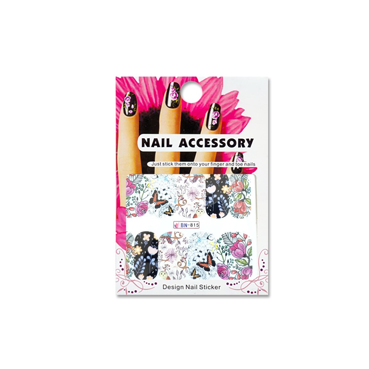 Tatuaj sticker cu efect acrilic pentru decor unghii BN-815, MoonbasaNails, Multicolor
