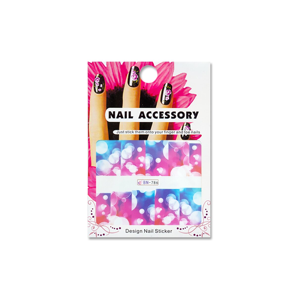 Tatuaj sticker cu efect acrilic pentru decor unghii BN-786, MoonbasaNails, Multicolor