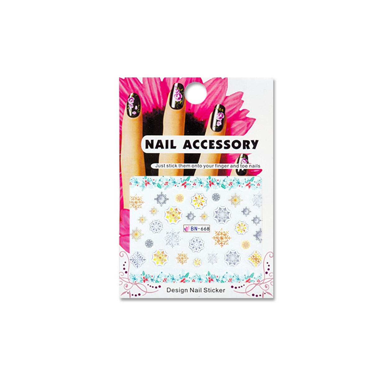 Tatuaj sticker cu efect acrilic pentru decor unghii BN-668, MoonbasaNails, Multicolor