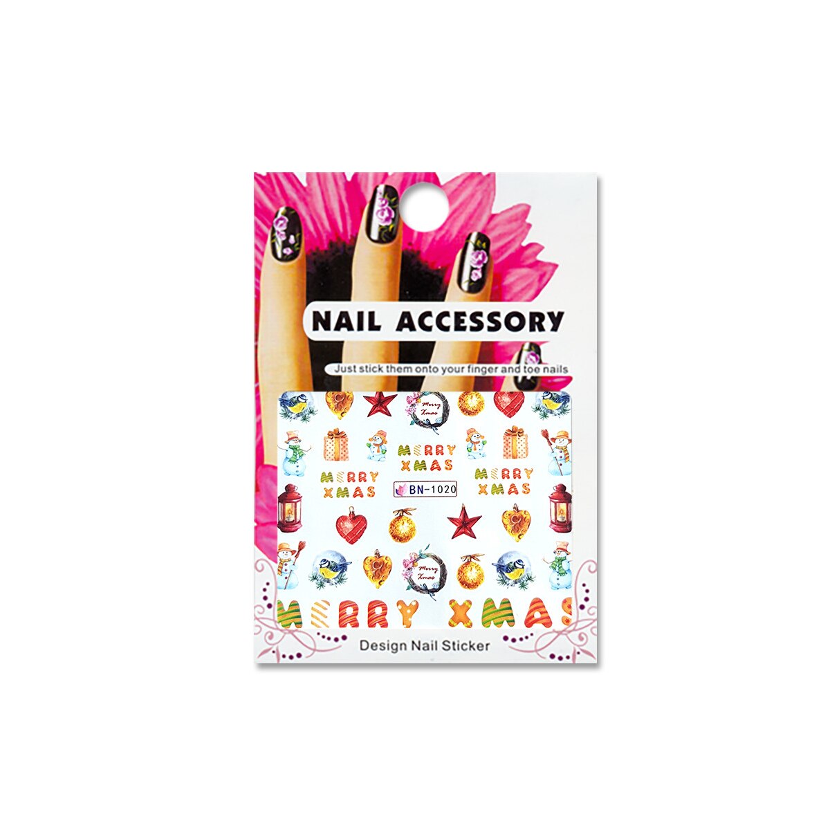 Tatuaj sticker cu efect acrilic pentru decor unghii BN-1020, MoonbasaNails, Multicolor