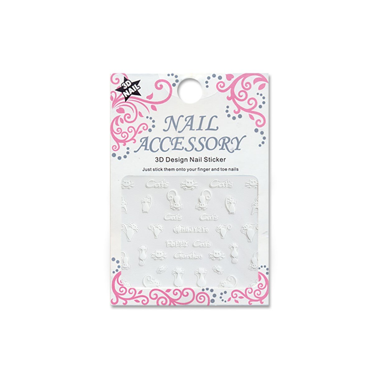 Decoratiuni cu efect acrilic 3D, MoonbasaNails, HBJY216-W, Model pisica, Alb