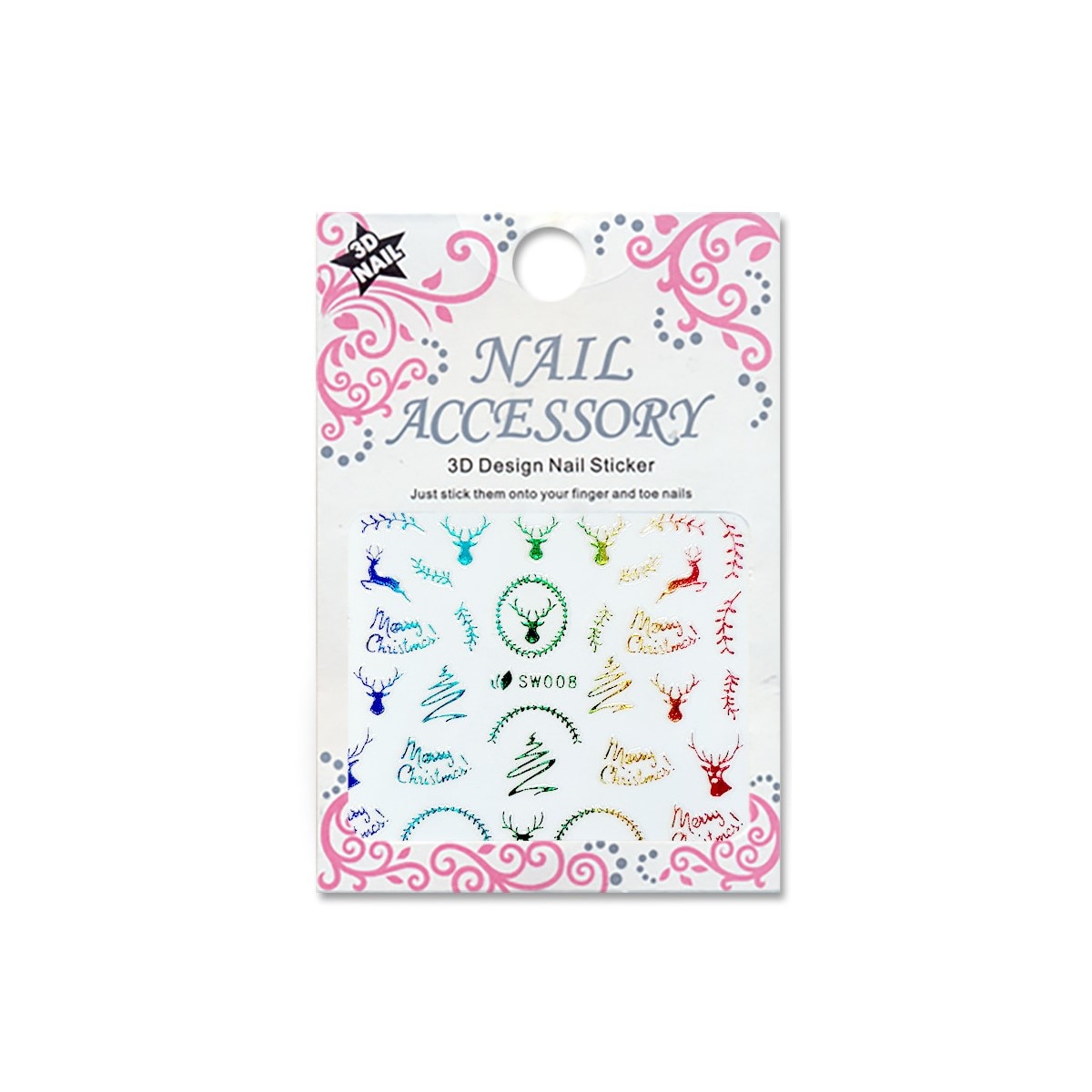 Decoratiuni cu efect acrilic 3D, MoonbasaNails, SW008, Model Craciun, Multicolor