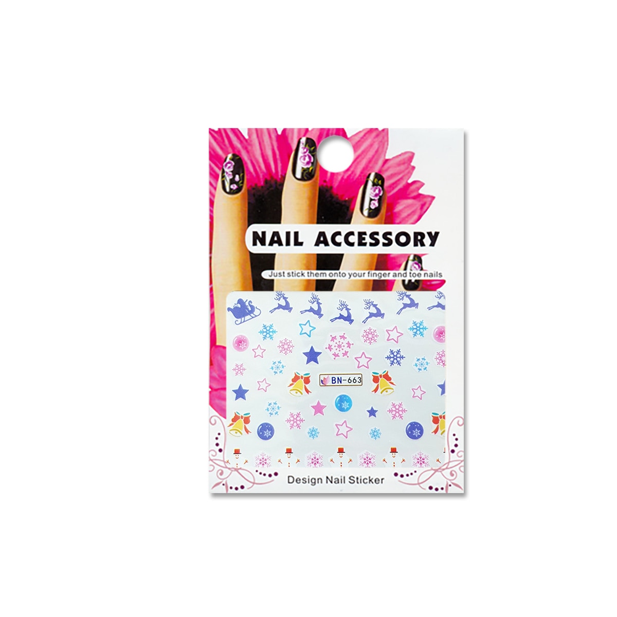 Tatuaj sticker cu efect acrilic pentru decor unghii BN-663, MoonbasaNails, Multicolor