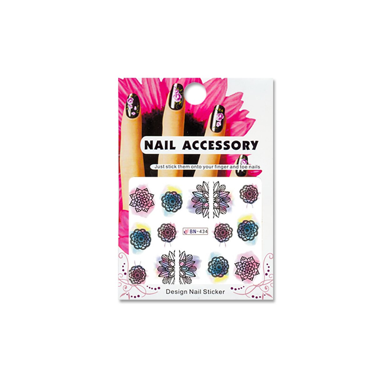 Tatuaj sticker cu efect acrilic pentru decor unghii BN-434, MoonbasaNails, Multicolor