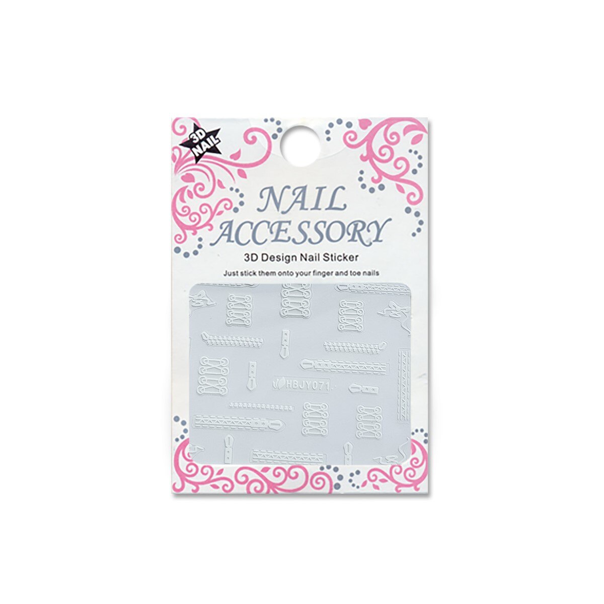 Decoratiuni cu efect acrilic 3D, MoonbasaNails, HBJY071-W, Model fermoar, Alb