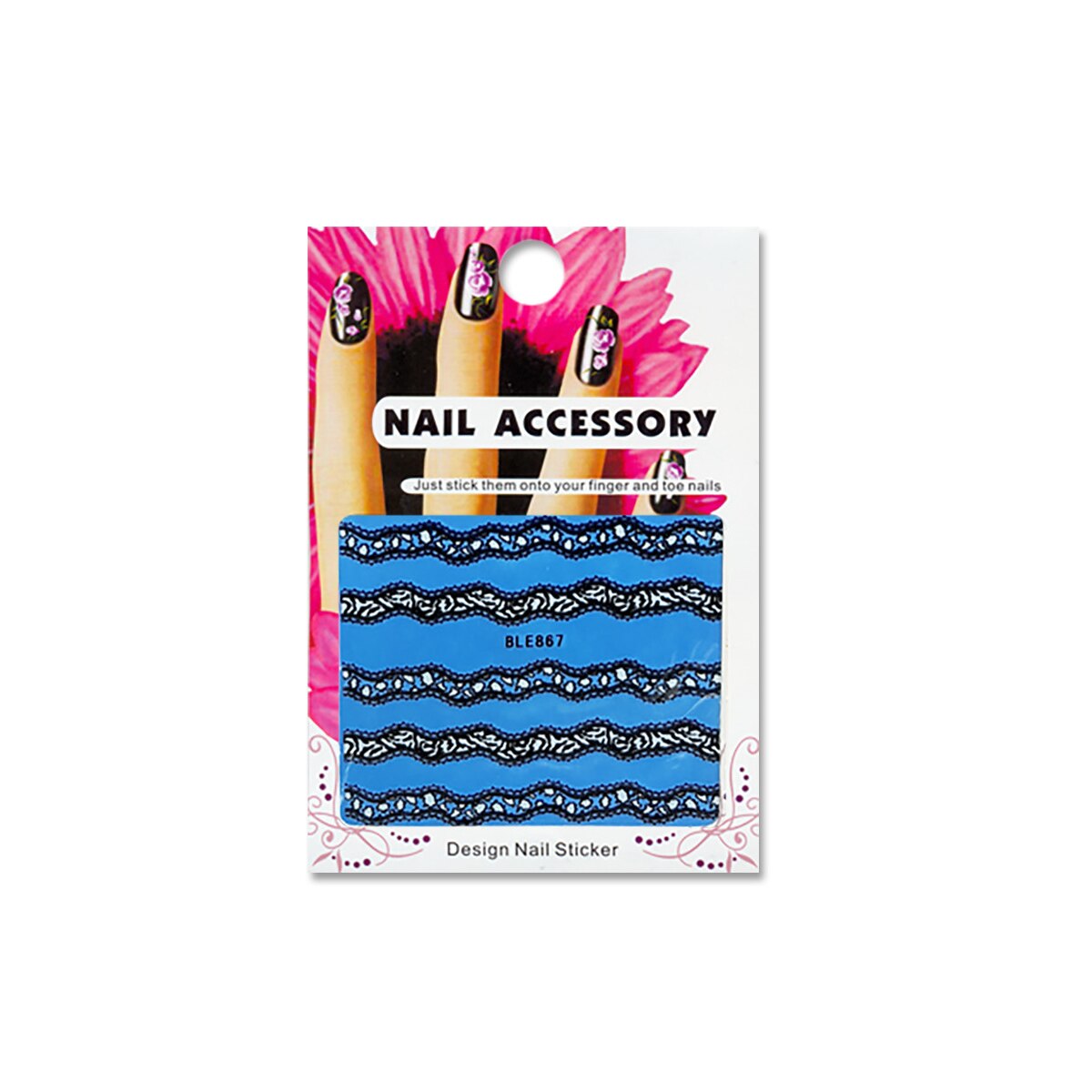 Tatuaj sticker cu efect acrilic pentru decor unghii BLE-867, MoonbasaNails, Multicolor