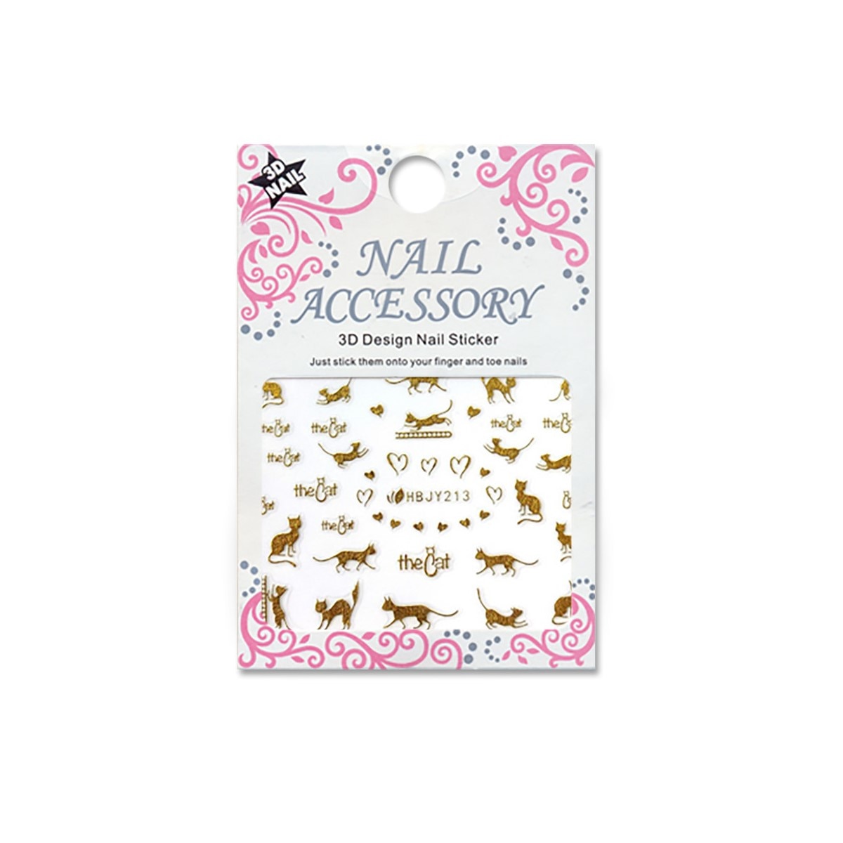 Decoratiuni cu efect acrilic 3D, MoonbasaNails, HBJY213G, Model pisica, Auriu