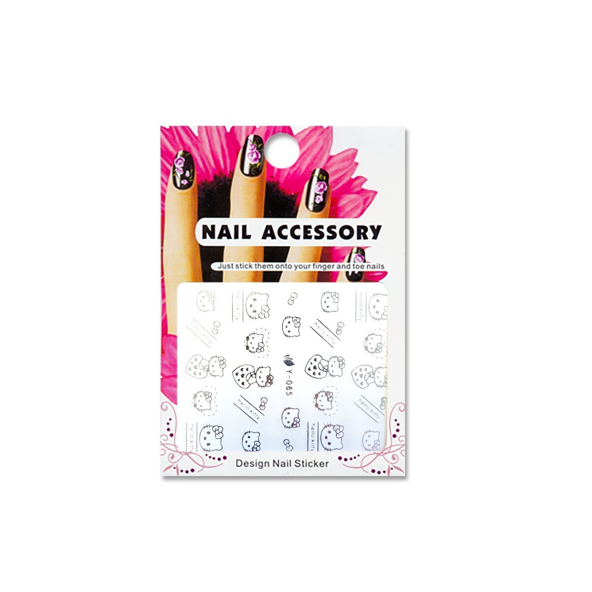 Ornamente autocolante cu efect de acrilic, MoonbasaNails Y-065, Hello Kitty, Argintiu
