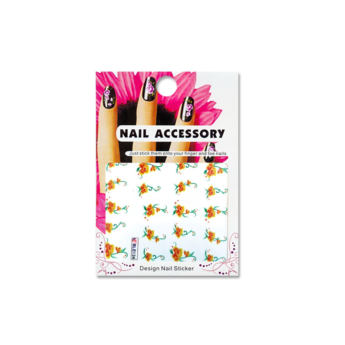Tatuaj sticker cu efect acrilic pentru decor unghii BLE134, MoonbasaNails, Multicolor