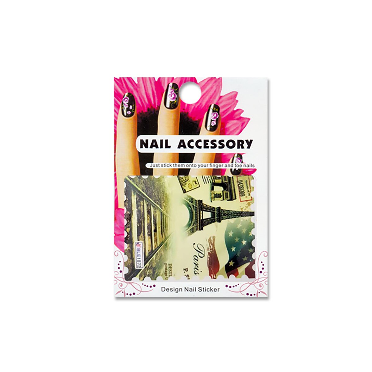 Tatuaj sticker cu efect acrilic pentru decor unghii BLE-1872, MoonbasaNails, Multicolor