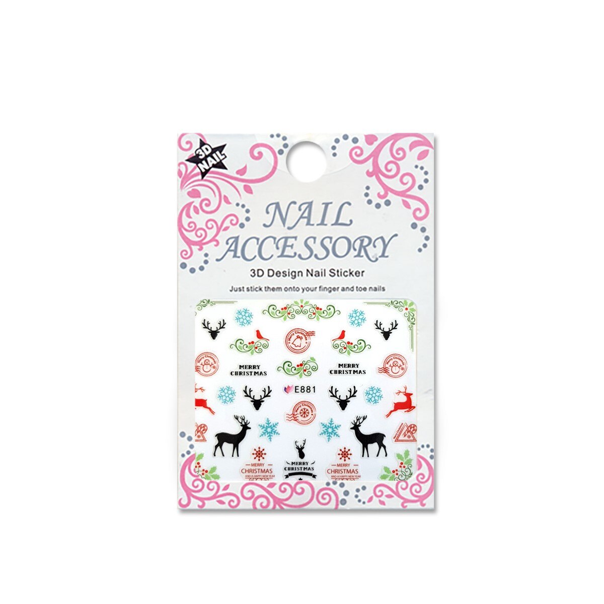 Decoratiuni cu efect acrilic 3D, MoonbasaNails, E881, Model Craciun, Multicolor