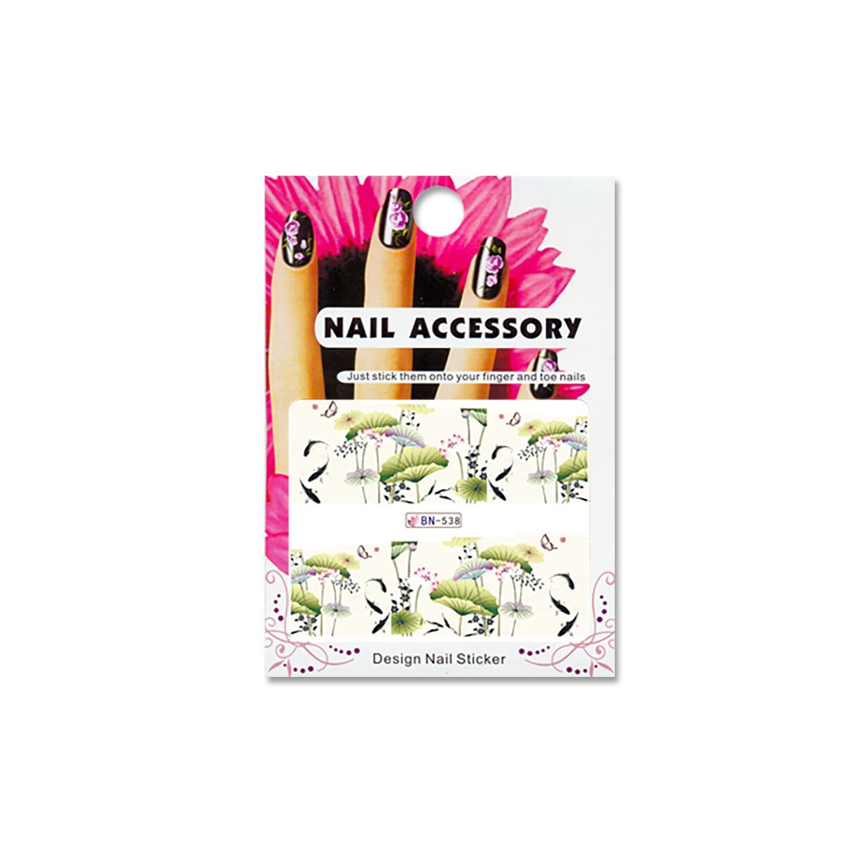 Tatuaj sticker cu efect acrilic pentru decor unghii BN-538, MoonbasaNails, Multicolor