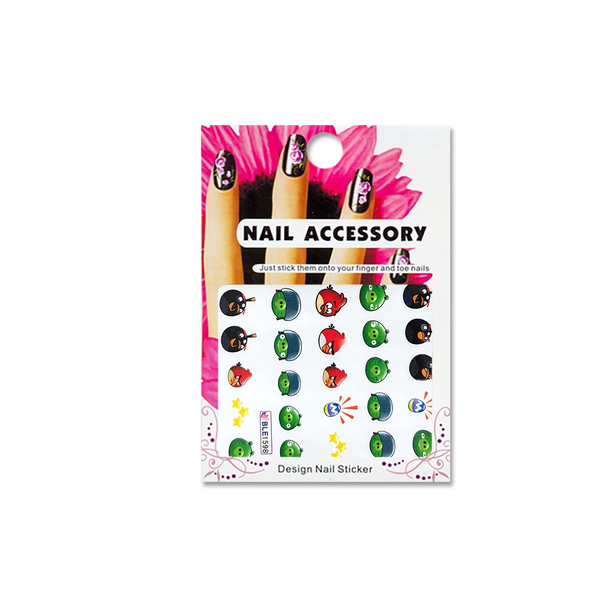Tatuaj sticker cu efect acrilic pentru decor unghii BLE1598, MoonbasaNails, Multicolor