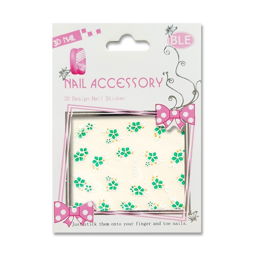 Decoratiuni cu efect acrilic 3D, MoonbasaNails, BLE096-3D, Flori, Verde