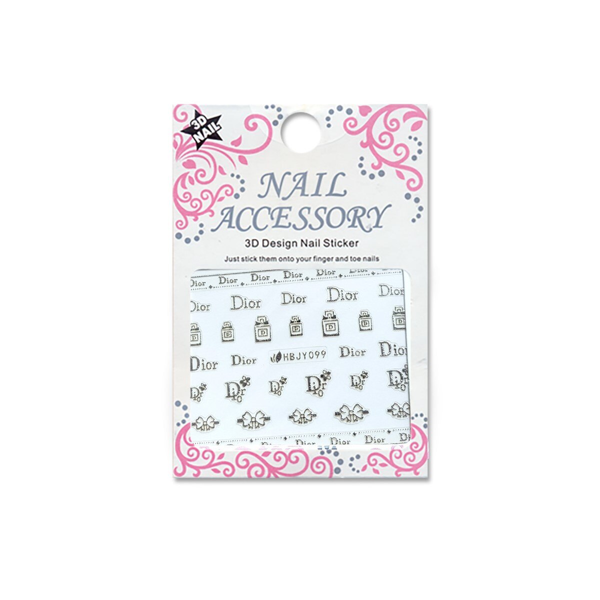 Decoratiuni cu efect acrilic 3D, MoonbasaNails, HBJY099-S, Model Dior, Argintiu