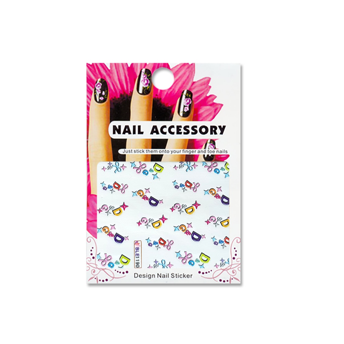 Tatuaj sticker cu efect acrilic pentru decor unghii BLE1190, MoonbasaNails, Multicolor