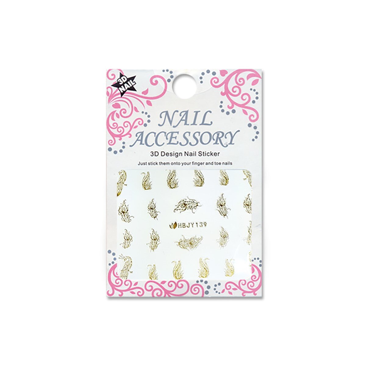 Decoratiuni cu efect acrilic 3D, MoonbasaNails, HBJY139G, Model pene, Auriu