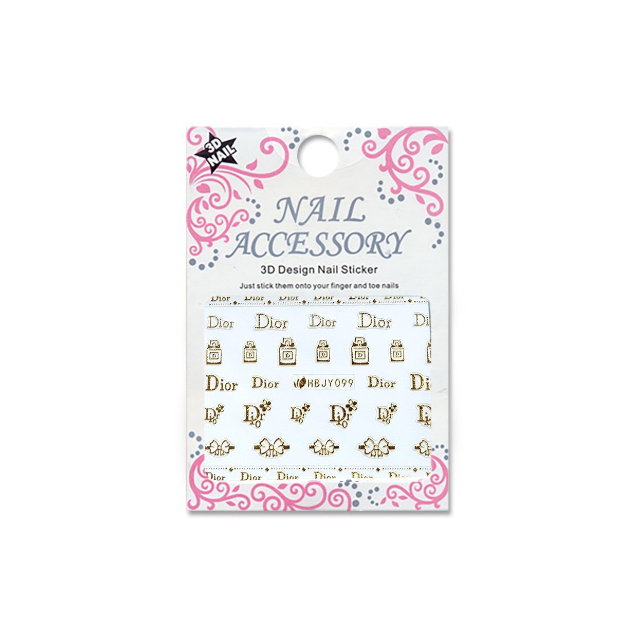 Decoratiuni cu efect acrilic 3D, MoonbasaNails, HBJY099-G, Model Dior, Auriu