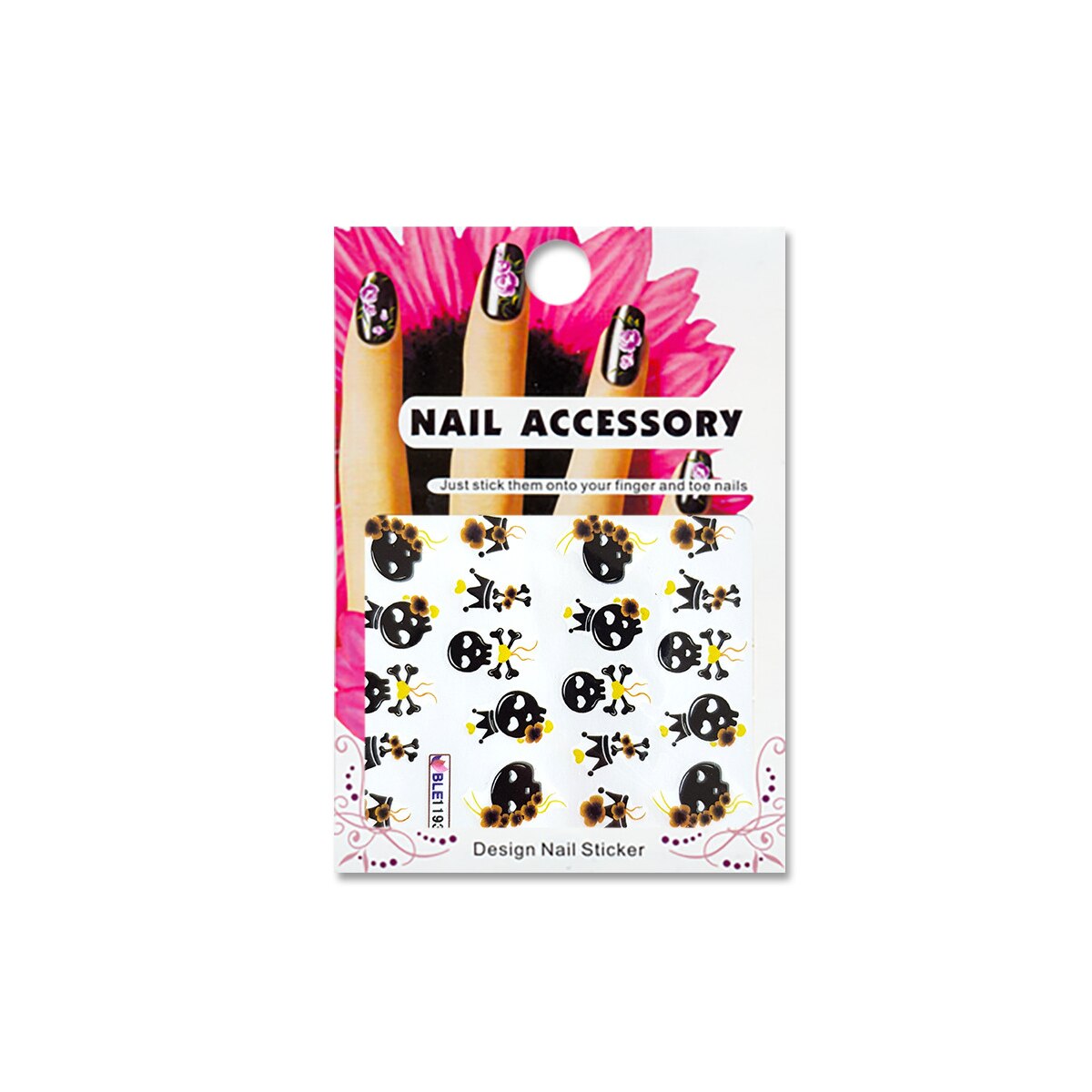 Tatuaj sticker cu efect acrilic pentru decor unghii BLE1193, MoonbasaNails, Multicolor