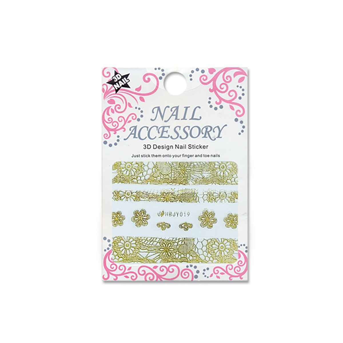 Decoratiuni cu efect acrilic 3D, MoonbasaNails, HBJY019G, Model dantela, Auriu
