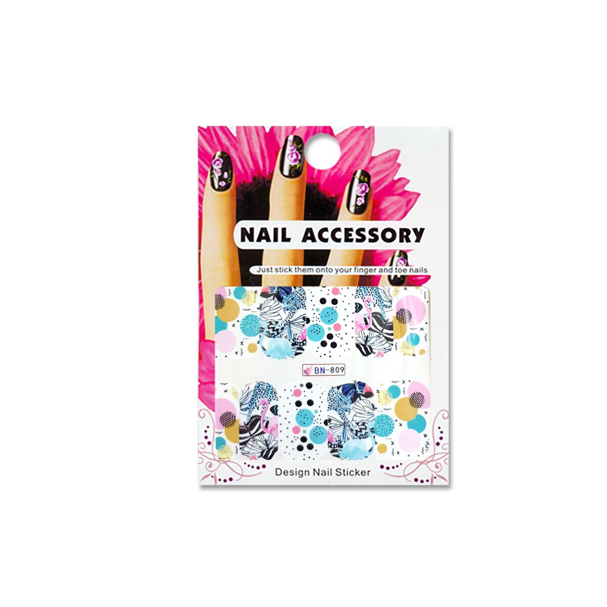 Tatuaj sticker cu efect acrilic pentru decor unghii BN-809, MoonbasaNails, Multicolor